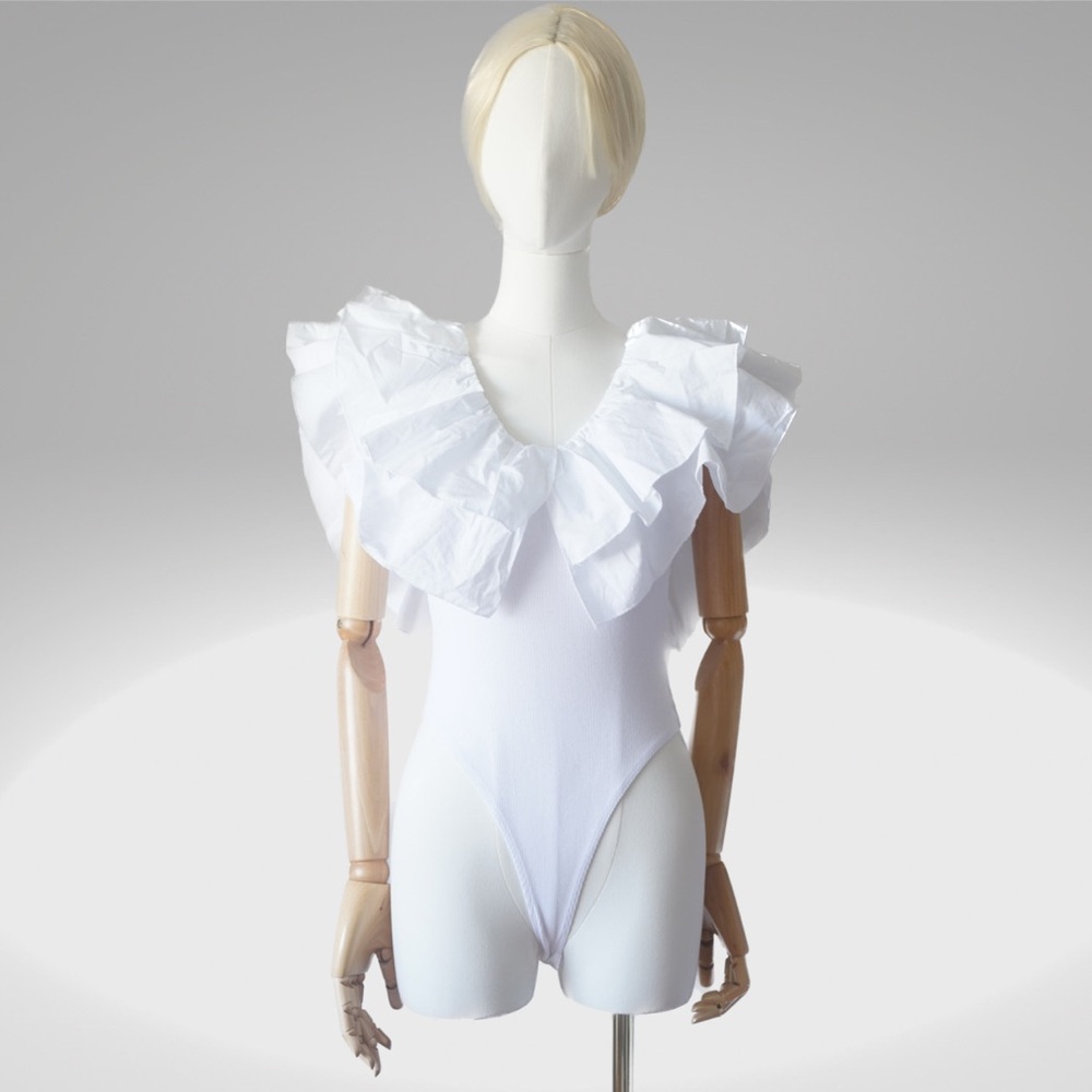 Zara Ruffled Rib white Bodysuit